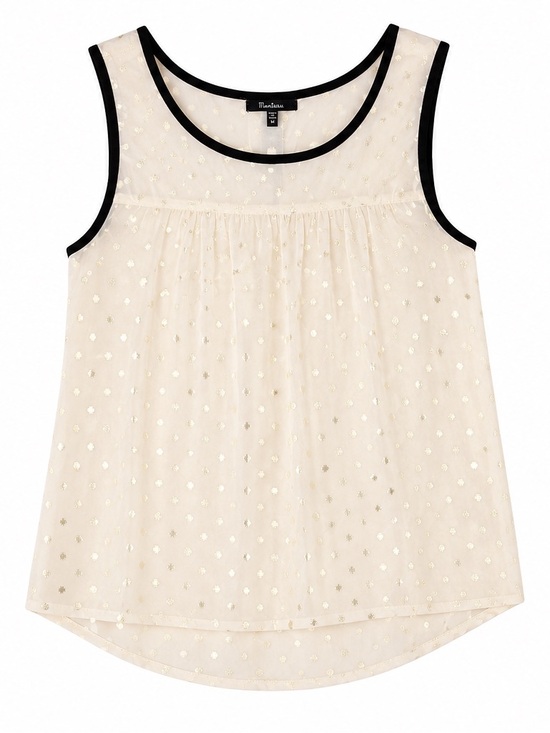Monteau Tops - Monteau Ivory Swiss Dot Sleeveless Blouse Size Medium Sheer Black Trim